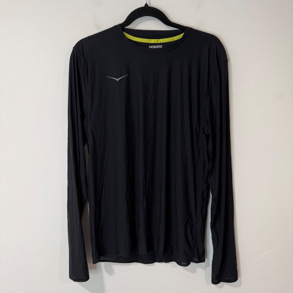 Hoka One One Mens Long Sleeve Running Shirt Medium Black Excellent Performance